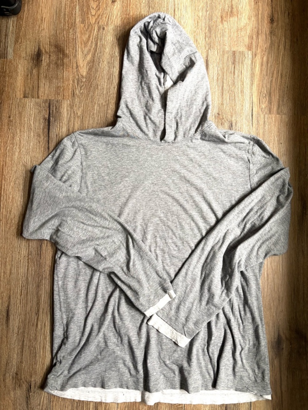 Theory Lightweight Hooded Long-Sleeve Layered Shirt Men’s L Heather Gray Casual